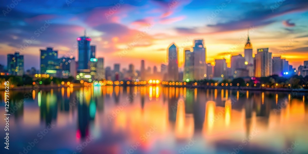 Fototapeta premium Softly Blurred Cityscape at Dusk , colorful gradient, urban scene