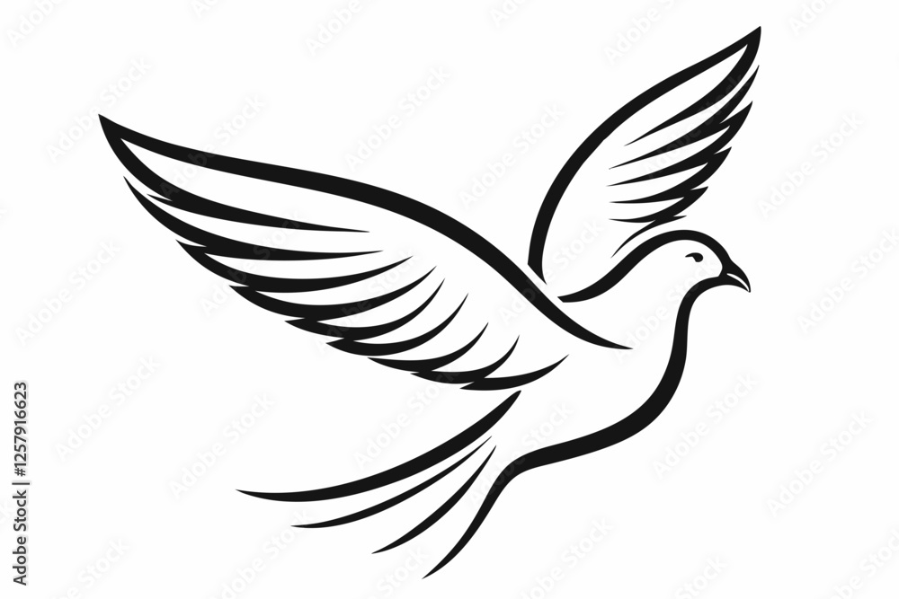 Fototapeta premium One-Line Pigeon in Flight – Elegant Black Silhouette Vector Icon, pigeon symbol Of silhouette vector illustration.