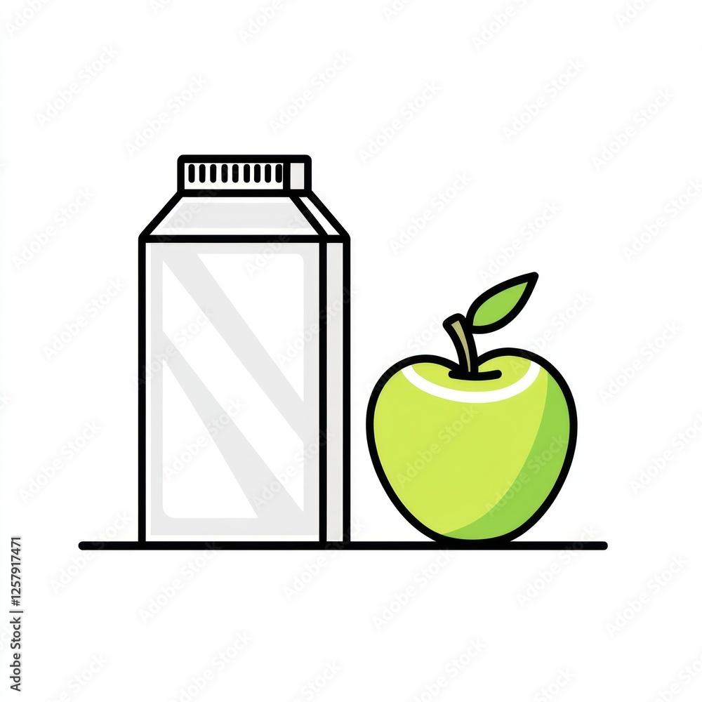 Simple Illustration of Juice Box and Apple Simple Illustration of Juice Box and Apple