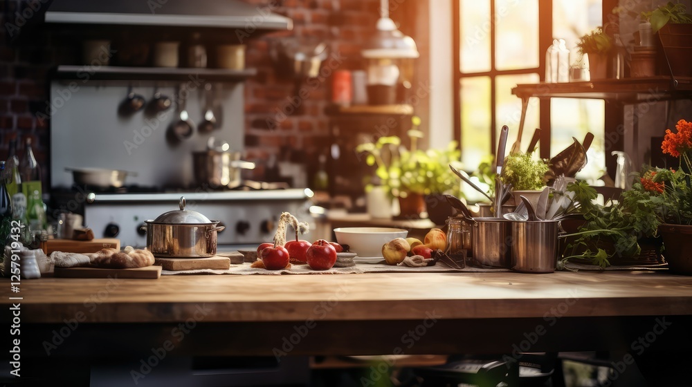 island kitchen blur background