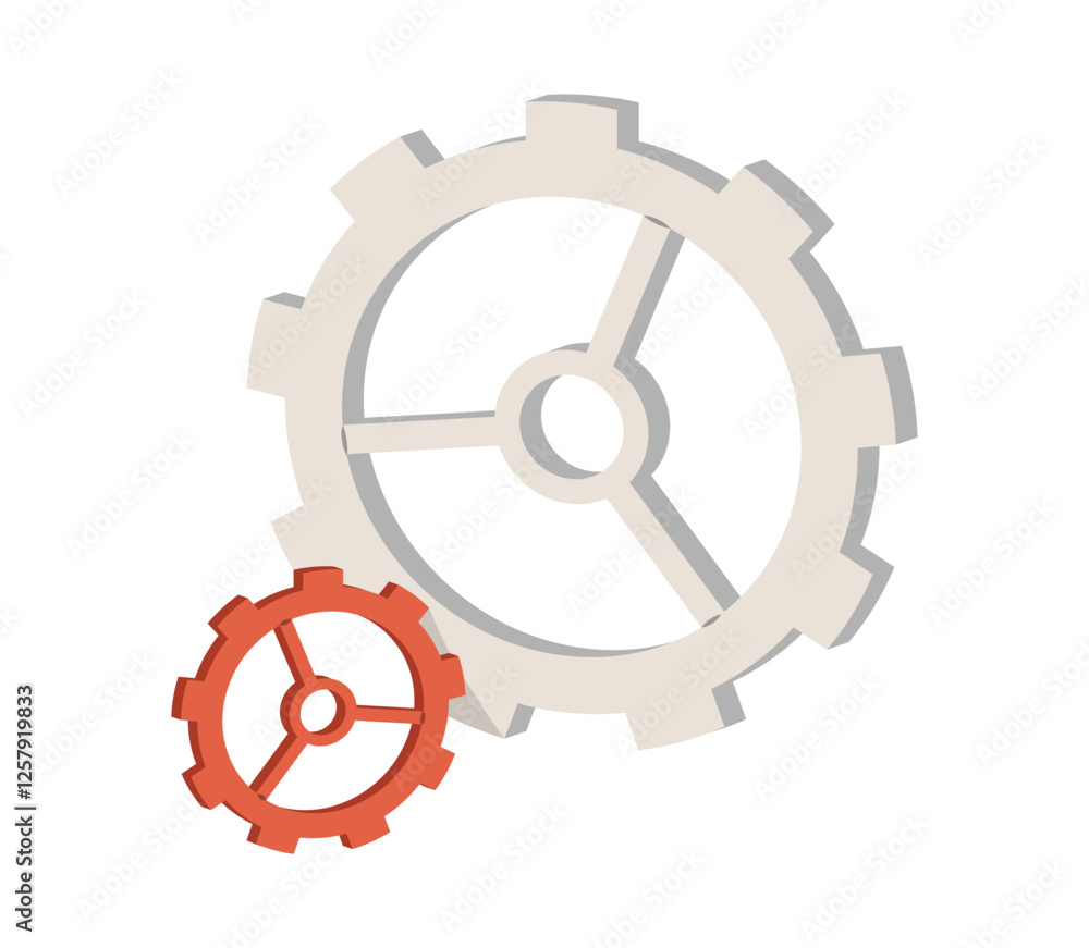 Obraz premium Large And Small Gears In Flat Vector Illustration Symbolizing Process, Workflow, Settings, And System Optimization, Isolated On White Background