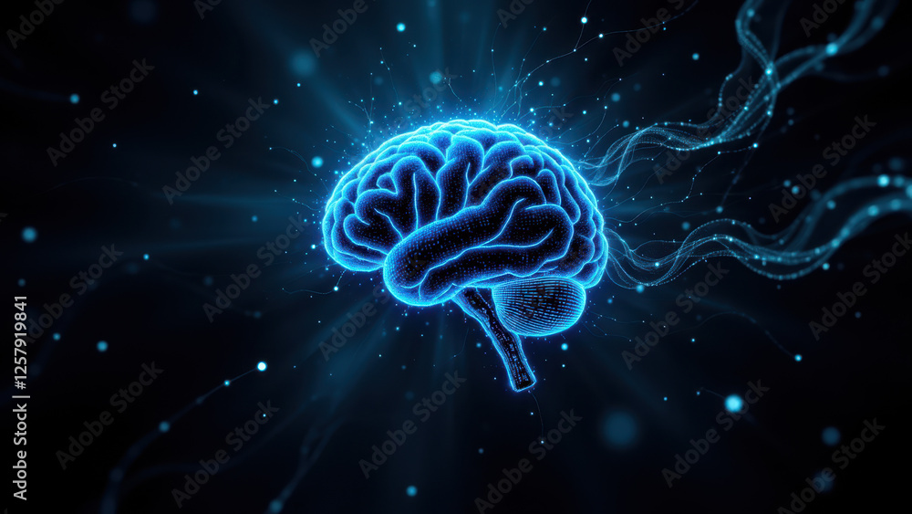 Blue futuristic brain concept with sci-fi energy waves, signifying artificial intelligence or advanced technology. Blue futuristic brain concept with sci-fi energy waves, signifying artificial intelligence or advanced technology.