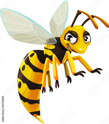 Cartoon funny wasp or googly insect character for kids, vector comic mascot. Cartoon angry wasp or hornet bee with grumpy face and goggle eyes, small insect creature or wild bumble from meadow