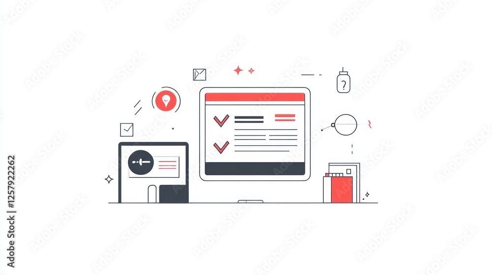 Modern workspace with computer and checklist