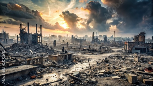 Blackened Landscape After Blast , explosion, ruin,  explosion, ruin