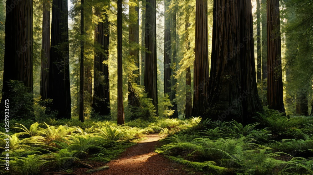 Obraz premium sunlight red wood forest