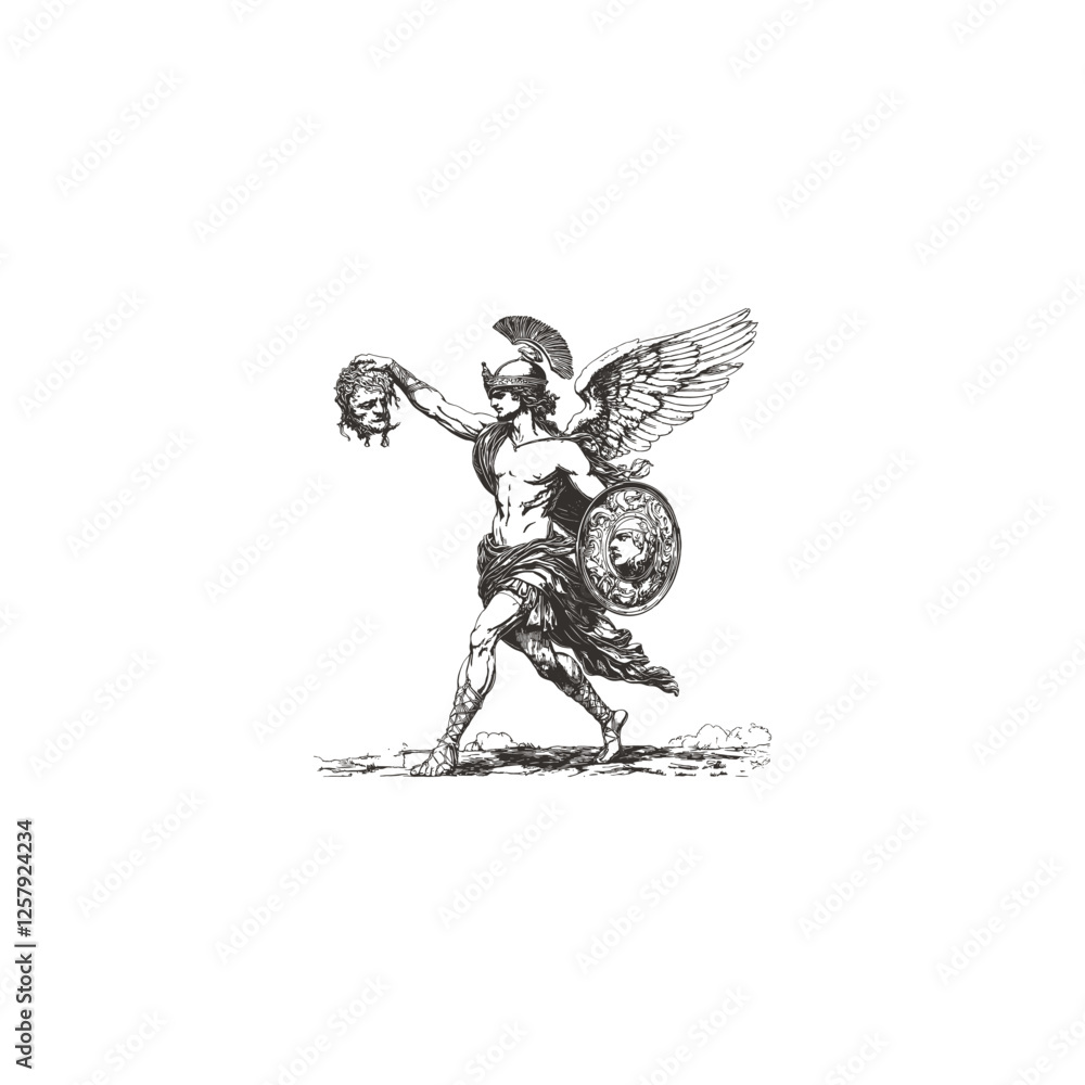 Fototapeta premium Perseus greek mythology design vector template logo illustration
