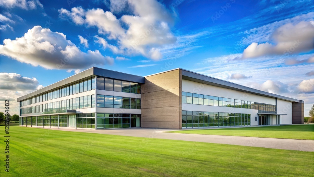 Fototapeta premium Modern educational facility standing alone in a vast open area