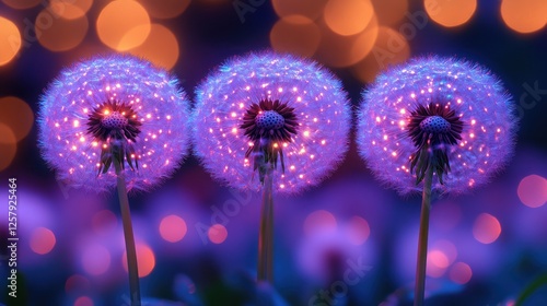 Glowing Dandelions Night Field Bokeh Wishes