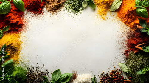 Fototapeta Naklejka Na Ścianę i Meble -  Colorful spices frame, food background