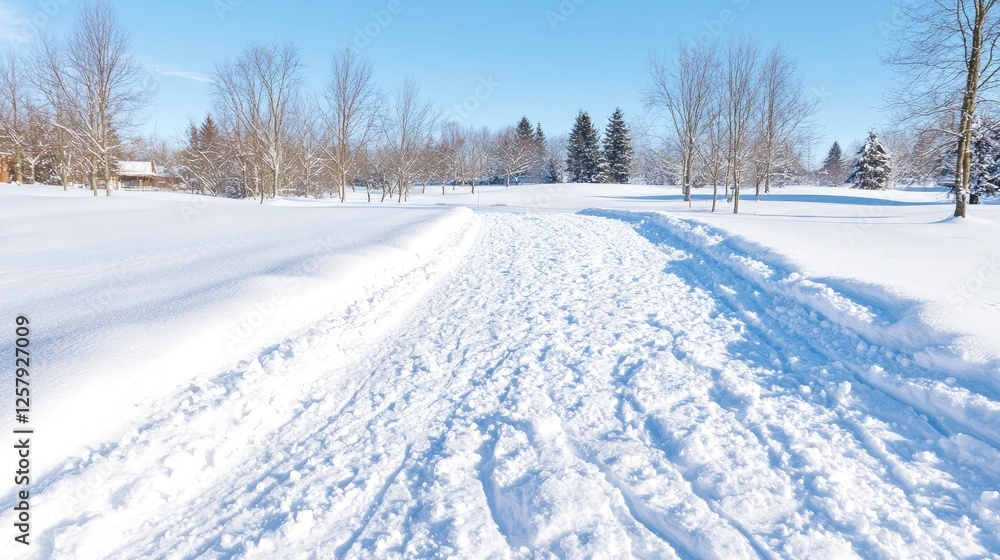 Obraz premium Snowy Path Through Winter Woods