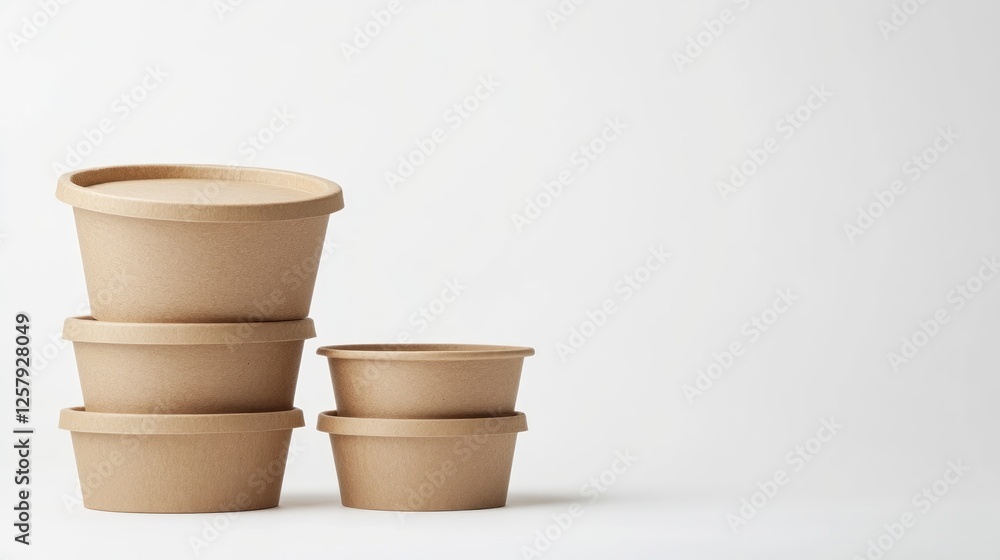 Stacked paper food containers on white background Stacked paper food containers on white background