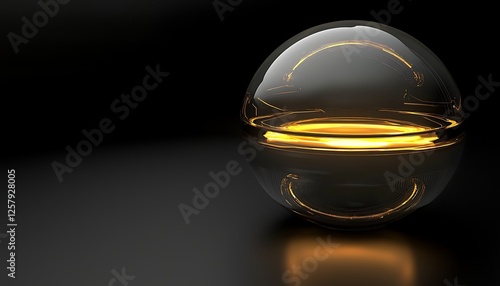 Futuristic energy sphere on a black background representing advanced AI and future technologies in a sleek 3D design.