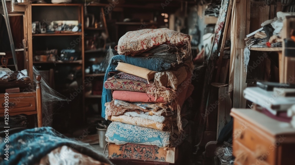 Obraz premium Vintage Fabric Collection in a Dusty Shop