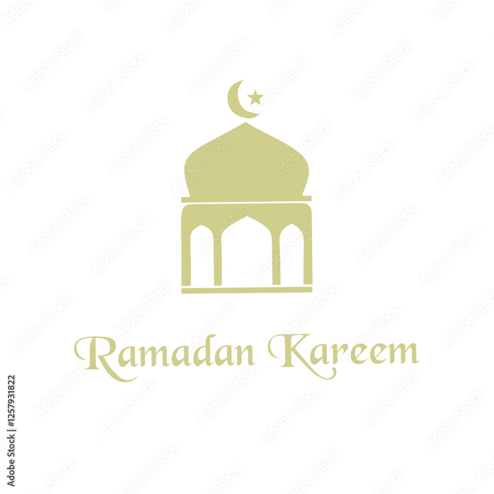Simple golden mosque with Arabic-style typography, conveying Ramadan Kareem greetings. Great for digital and print use in Islamic celebrations Simple golden mosque with Arabic-style typography, conveying Ramadan Kareem greetings. Great for digital and print use in Islamic celebrations
