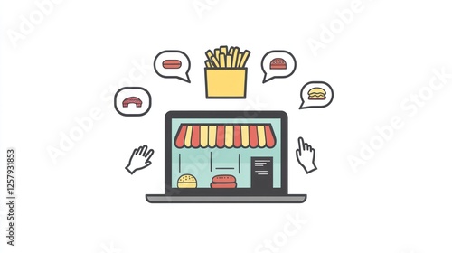 Online food ordering, laptop screen, fast food, delivery photo