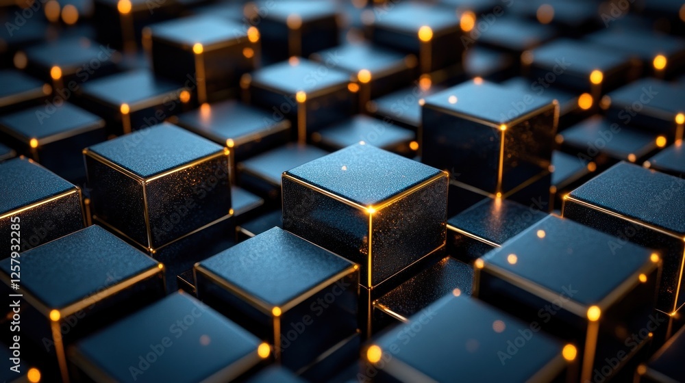 Obraz premium Gold-edged cubes glow, digital background, tech