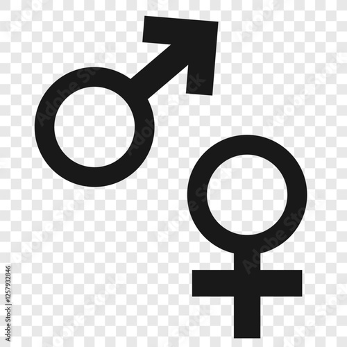 gender symbol. black and white sign of gender difference. two gender types. male and female. vector symbol. Transparent background
