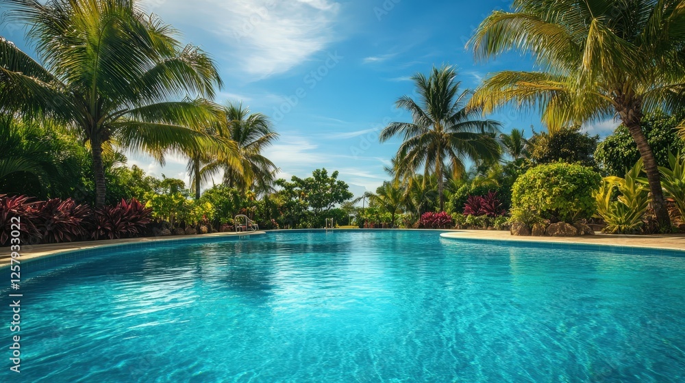 beautiful swimming pool and palm trees. Selective focus beautiful swimming pool and palm trees. Selective focus