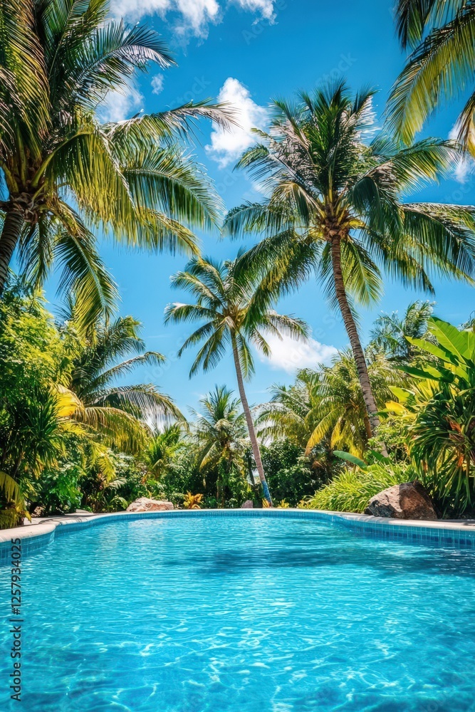 beautiful swimming pool and palm trees. Selective focus beautiful swimming pool and palm trees. Selective focus