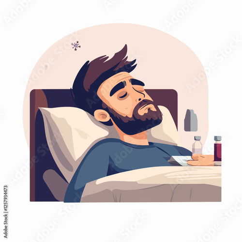 Illustration of a sick person. Flu. Disease.