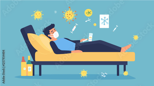Illustration of a sick person. Flu. Disease.