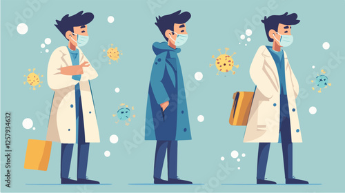 Illustration of a sick person. Flu. Disease.
