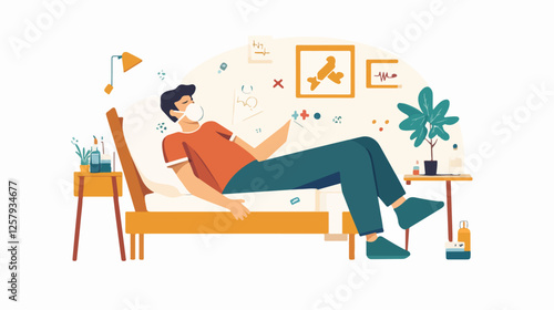 Illustration of a sick person. Flu. Disease.