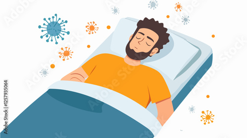 Illustration of a sick person. Flu. Disease.