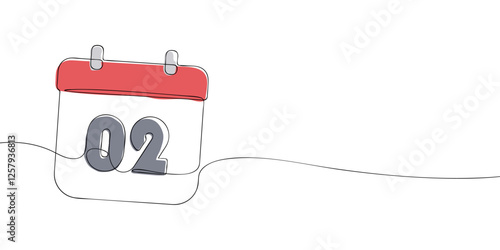 Simple one-line drawing of a desk calendar displaying second day of the month. The minimalistic design represents new beginnings, celebrations, and planning.