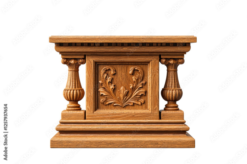 Fototapeta premium Ornate wooden pedestal with detailed carvings, isolated on white background.