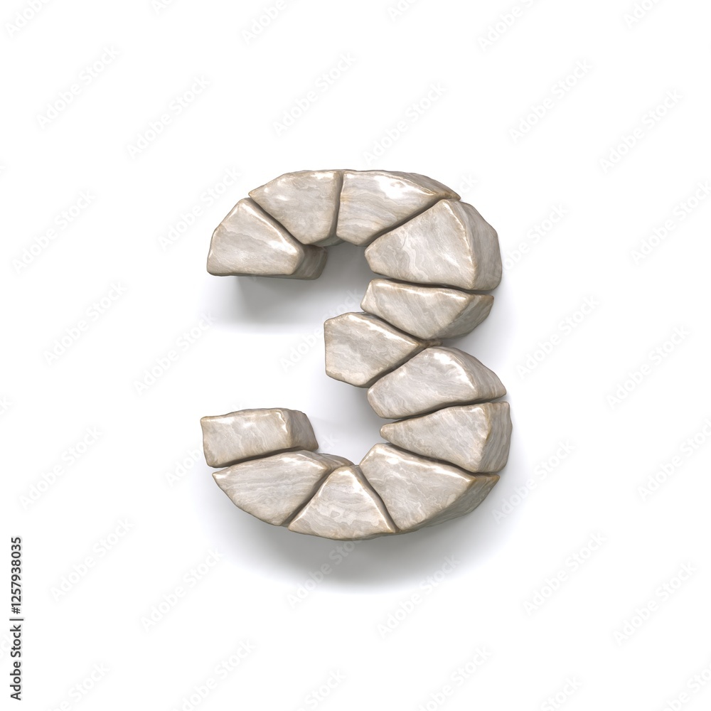 Stone wall font Number 3 THREE 3D