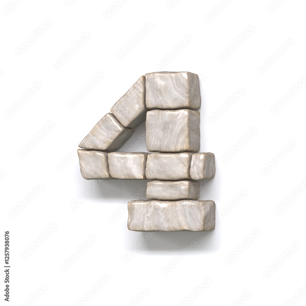 Stone wall font Number 4 FOUR 3D