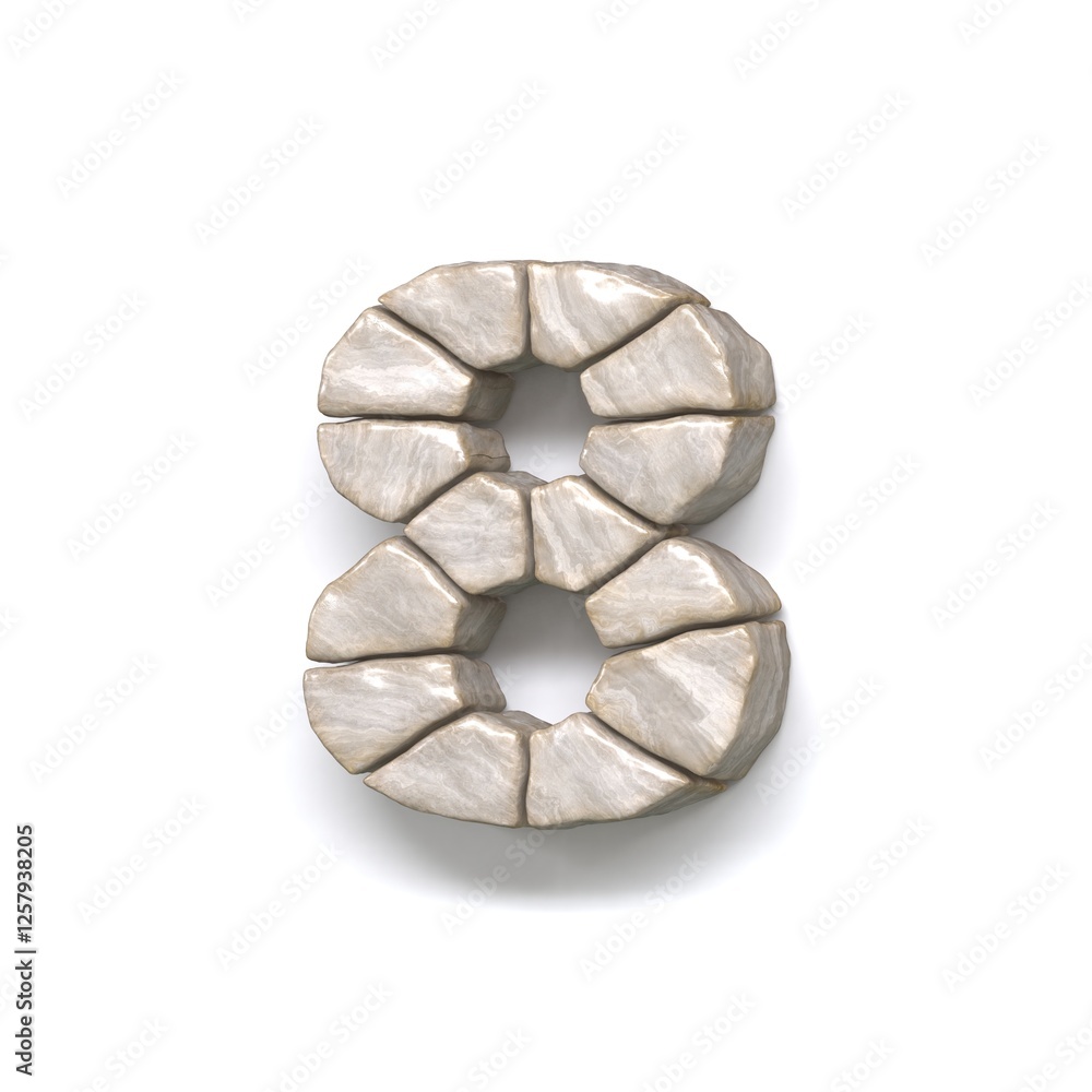 Stone wall font Number 8 EIGHT 3D