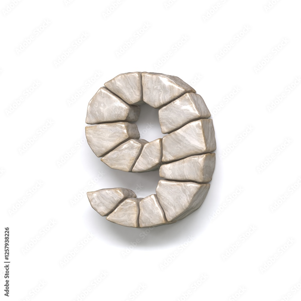 Stone wall font Number 9 NINE 3D