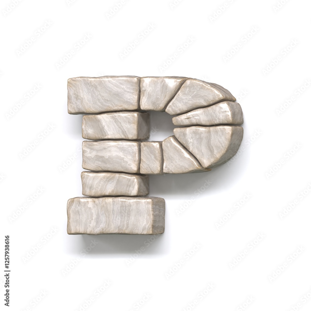 Stone wall font Letter P 3D