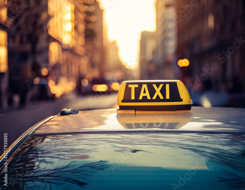 Taxi with Yellow Logo, Waiting Sign photo