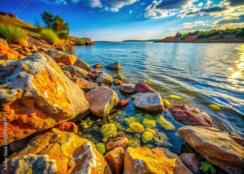 Amarillo's hidden gem: Macro lake photography reveals rocky McKinsey shoreline details. photo