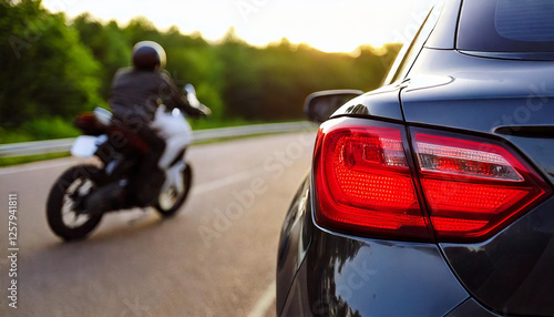 Close-Up of Car Brake Lights and Rear Lights on a Road, Traffic Situation, Driving Safety