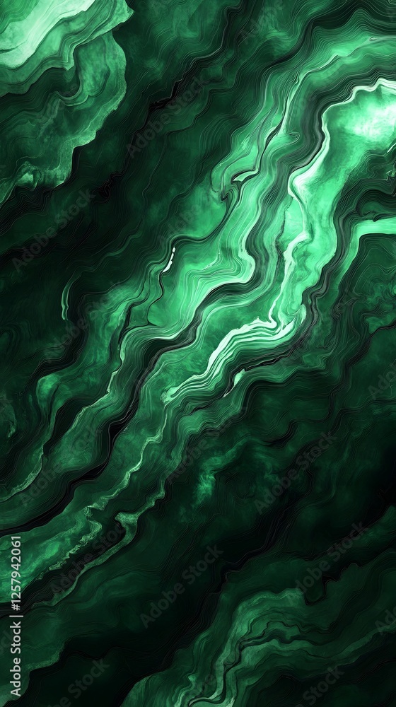 Obraz premium Mesmerizing Green Gradient Abstract Fluid Flow Texture Background with Waves and Copy Space