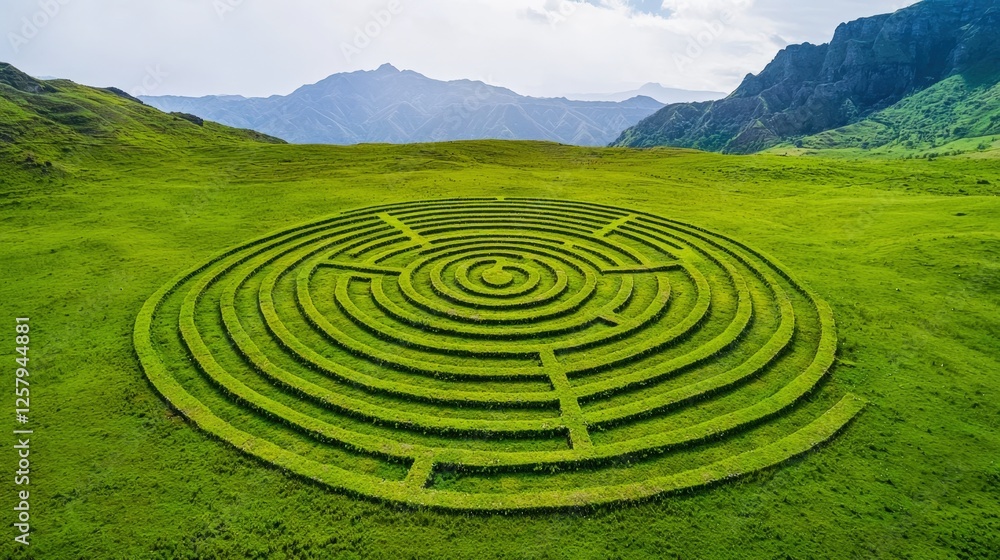 Mindfulness and meditation method Mindfulness and meditation method, A circular maze made of lush green grass, set against a backdrop of mountains and a clear sky, inviting exploration. Mindfulness and meditation method Mindfulness and meditation method, A circular maze made of lush green grass, set against a backdrop of mountains and a clear sky, inviting exploration.