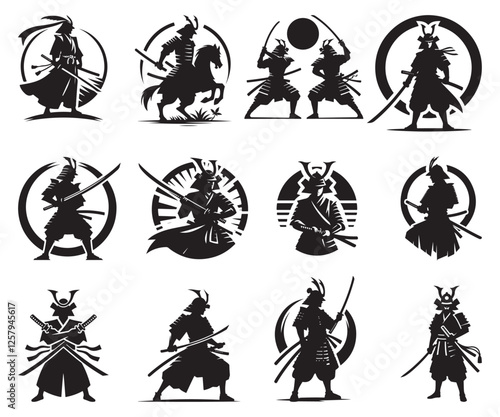 Εκτύπωση καμβά Samurai Silhouette Vector Illustration Bundle