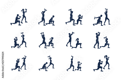 Collection of a man and woman exercising with dumbbells vector illustrator