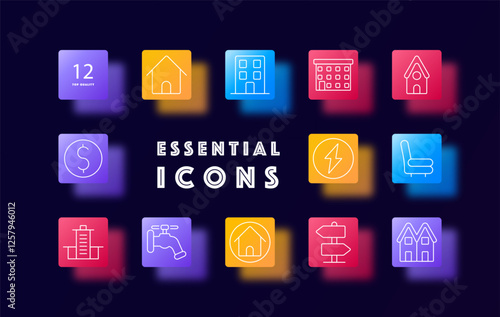 Real estate and housing set icon. Residential buildings, city infrastructure, utilities, home security, real estate, apartment, energy supply, property management