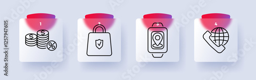 Finance and communication set icon. Investment, money growth, financial security, online payment, global connection, digital transactions, economic planning, secured shopping