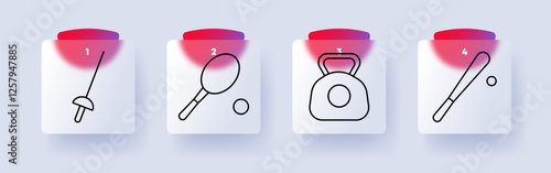 Sports and fitness set icon. Fencing, table tennis, kettlebell, baseball, training, athletic competition, exercise, physical activity, professional sports, health improvement