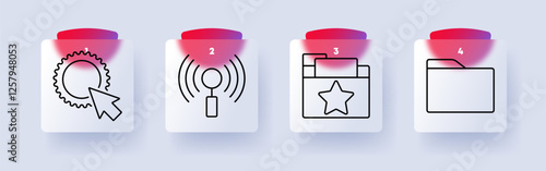 Technology and data management set icon. Settings, wireless signal, favorite folder, file management, data organization, system control, online access, digital tools