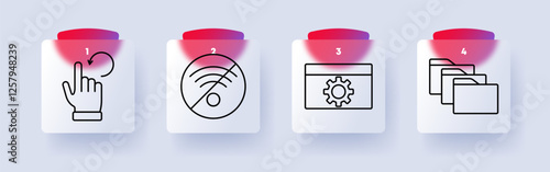 Digital interaction set icon. Touch gesture, no signal, settings window, file management, UI interaction, connectivity, internet issues, system preferences