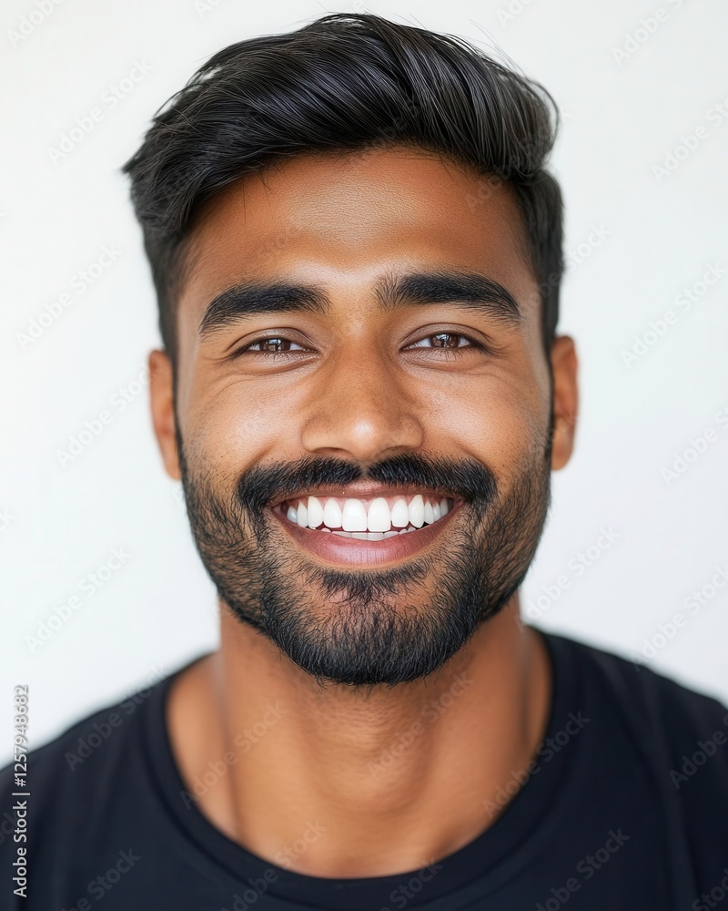 Handsome Indian Man Smiling with Clean Teeth for Dental Advertisement on White Background Handsome Indian Man Smiling with Clean Teeth for Dental Advertisement on White Background