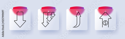 Market trends and economy set icon. Downward arrow, financial decline, economic rise, profit growth, crisis, market analysis, business movement, statistics